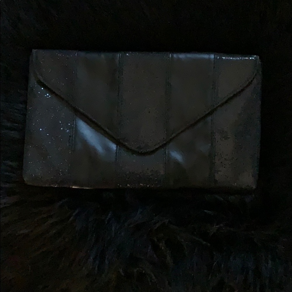 Faux leather and glitter envelope clutch